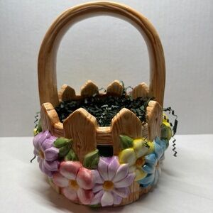 Vintage Floral Ceramic Easter Basket with Handle